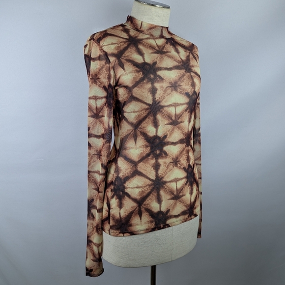 Daily Paper Pelembe Mesh T-Shirt Long Sleeve Semi Sheer Orange Brown M NWT - Picture 4 of 13